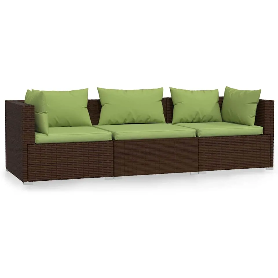 vidaXL Bank 3-zits met kussens poly rattan bruin, foto 3