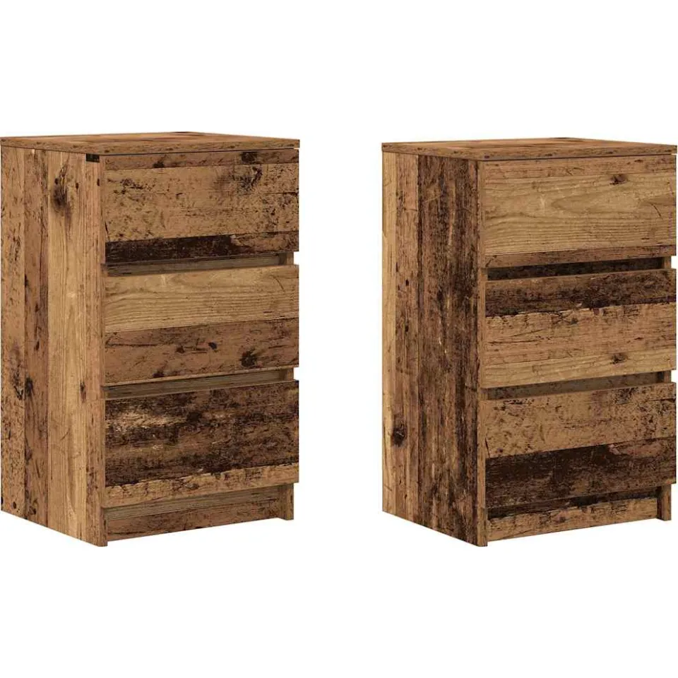 vidaXL Nachtkastjes met 3 lades 2 st 39x35x65 cm oud hout Bruin