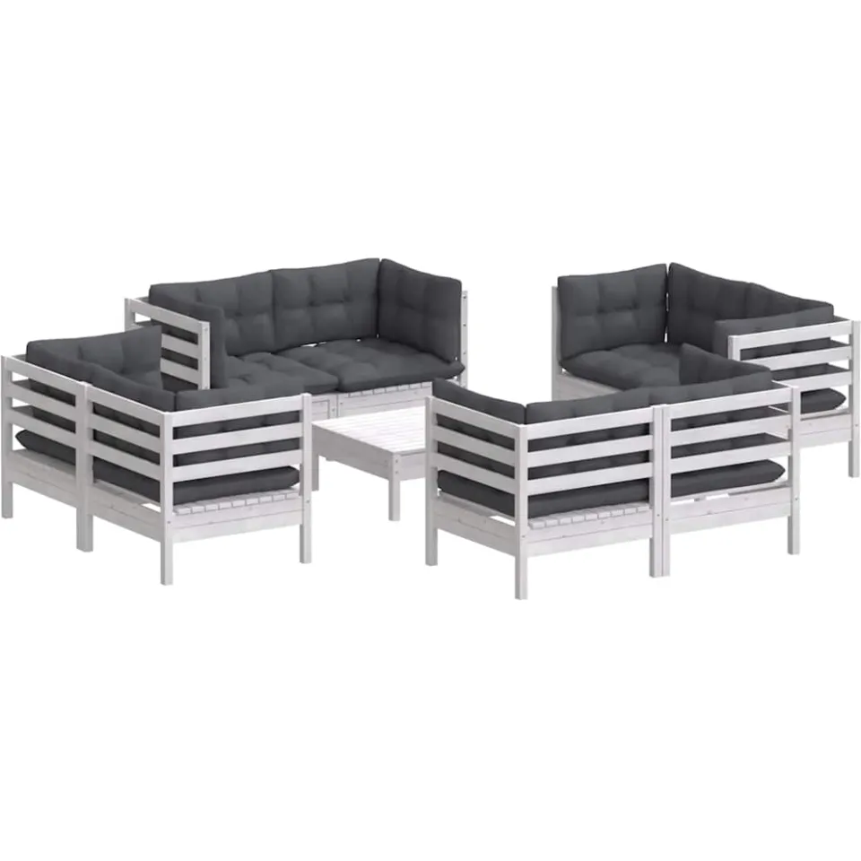 vidaXL 9-delige Loungeset met antracietkleurige kussens grenenhout Wit