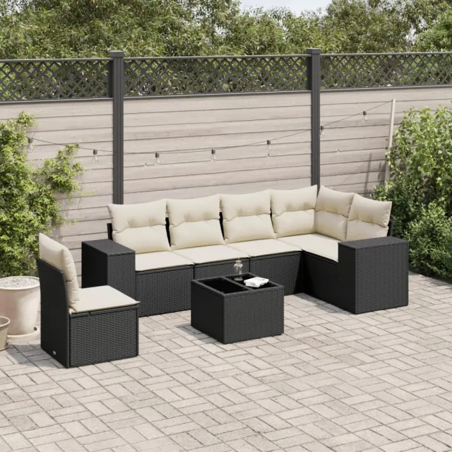 vidaXL 7-delige Loungeset met kussens poly rattan zwart, foto 2