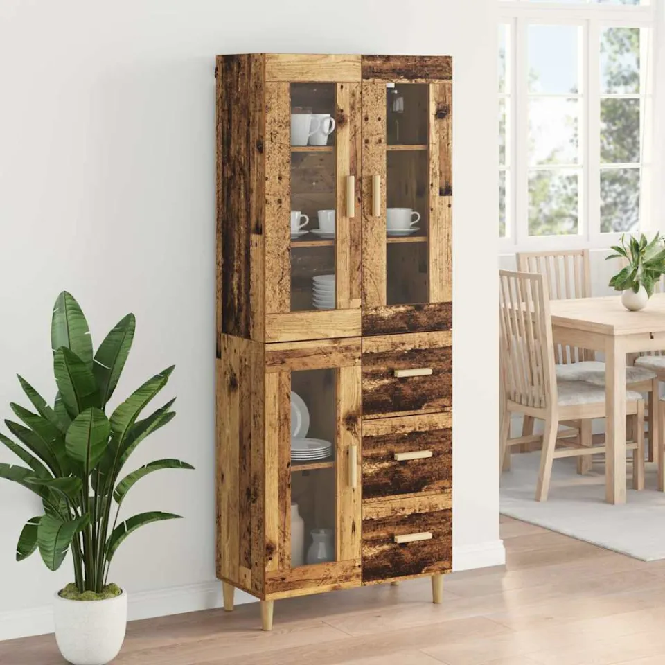 vidaXL Hoge kast Oud Hout 69,5 x 34 x 180 cm Bewerkt hout bruin, foto 4