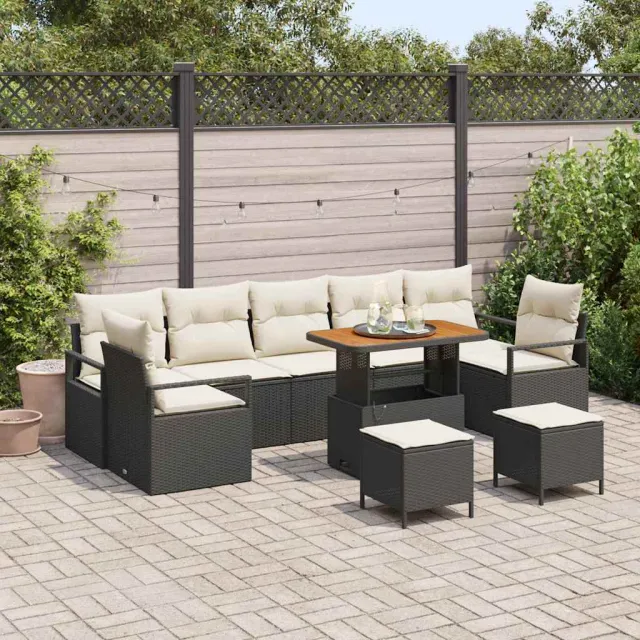 vidaXL Tuinbankenset 10 st Zwart poly rattan, foto 2
