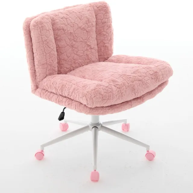 Ropilly Roze pluche bureaustoel - Make-up stoel - In hoogte verstelbaar - 360 graden draaibaar - Brede zitting - Voor thuiskantoor - 67cm - Roze