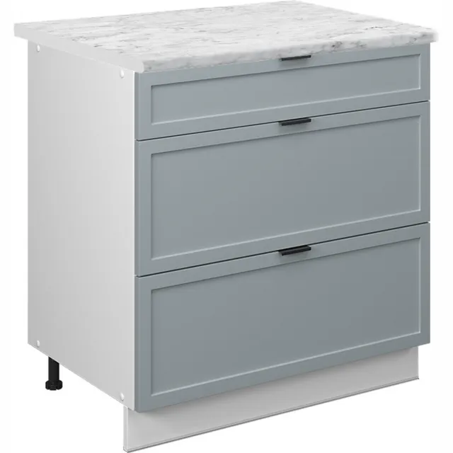 Vicco Fame-Line Keukenonderkast – 80 cm met 3 laden, WB Marmer Licht blauw-grijs Licht blauw-grijs/Wit