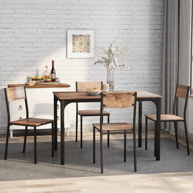 Zubaliya Eettafelset - complete set met 1 eettafel en 4 stoelen - tafel 108 x 65 x 75 cm - spaanplaat - bruin - voor keuken of eetkamer