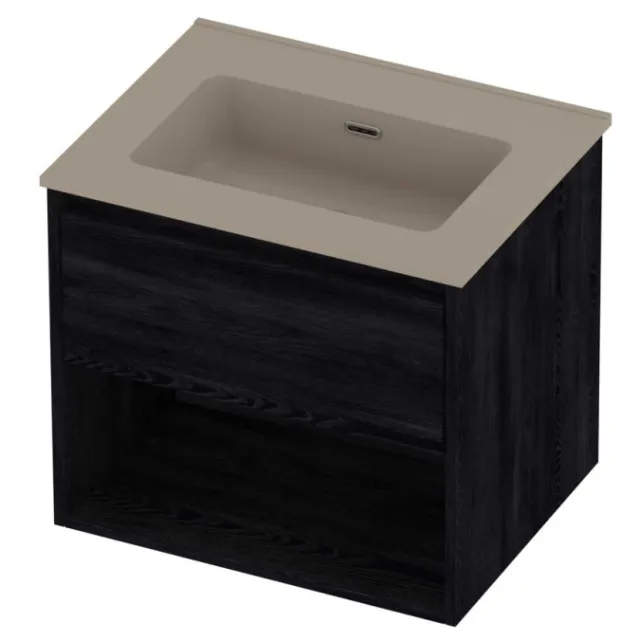 Proline Tribute Badmeubelset Porselein Elegant Schap 60x46x54 cm Mat Crème Cotton Black Oak Eiken