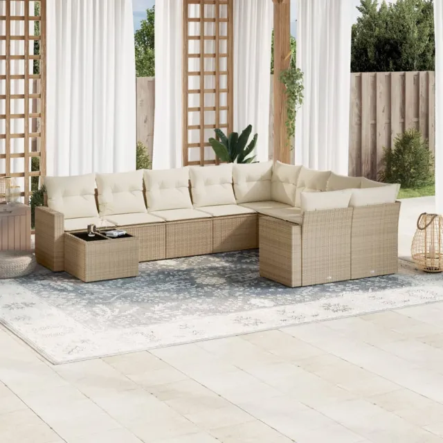 vidaXL 10-delige Loungeset met kussens poly rattan beige, foto 2