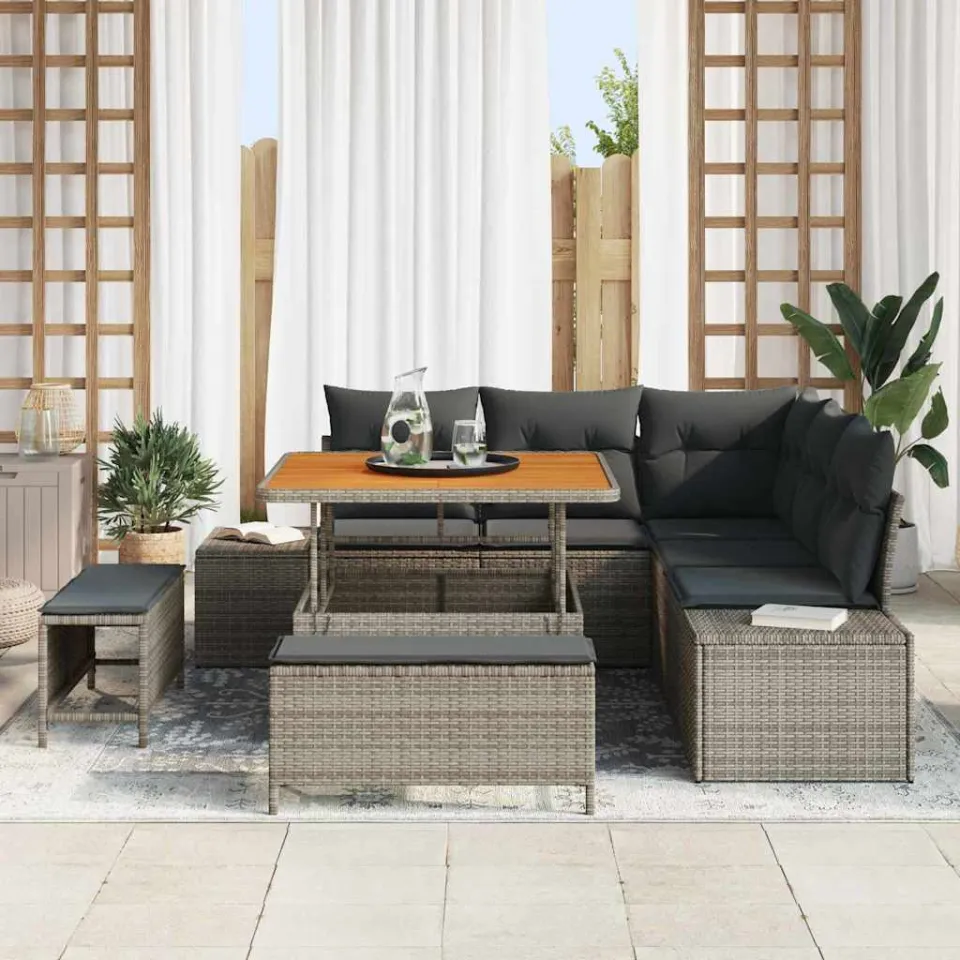 vidaXL Tuinbankenset 8 st Grijs poly rattan, foto 3