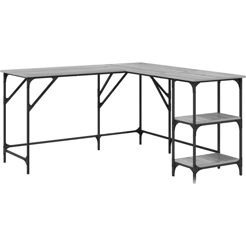 vidaXL Bureau 139x139x75 cm bewerkt hout grijs sonoma eikenkleurig