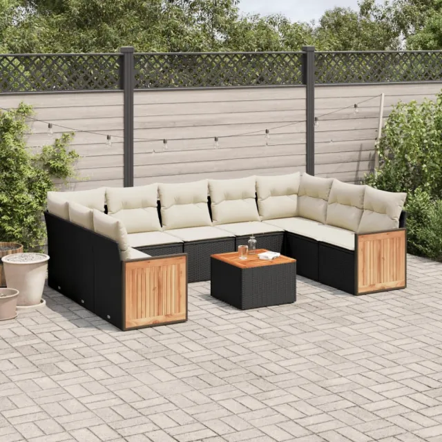vidaXL 10-delige Loungeset met kussens poly rattan zwart, foto 2