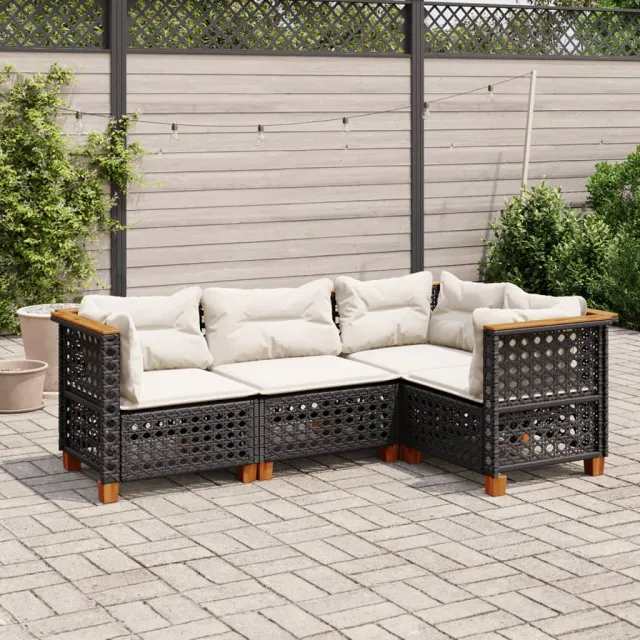 vidaXL 4-delige Loungeset met kussens poly rattan zwart, foto 2