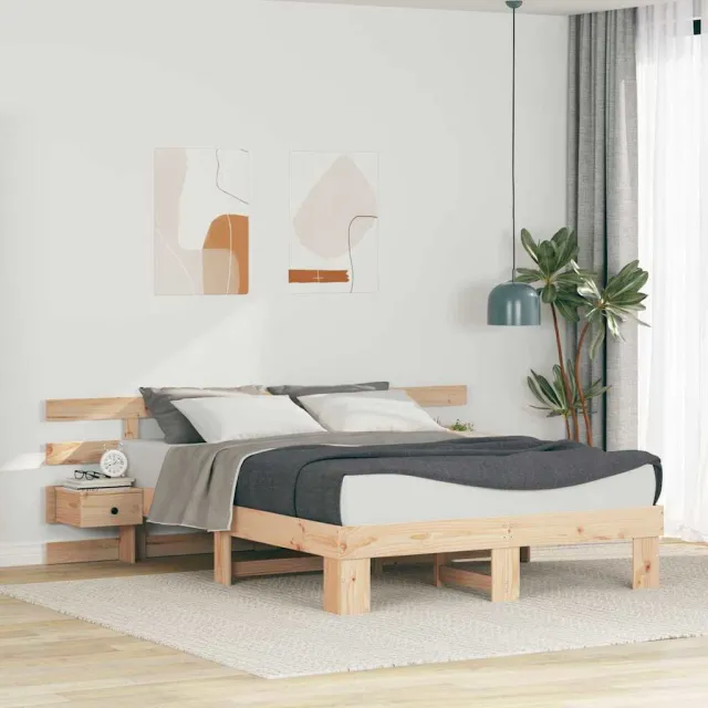 vidaXL Bedframe met hoofdeinde Bruin 140 x 200 cm Massief grenenhout