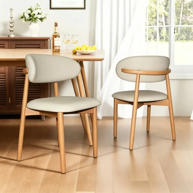 PHOEBE CAT Eetkamerstoel - Set van 2 - Ergonomische rugleuning - Antislipvoetjes - Beige + Natuurlijke