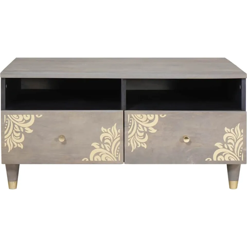 vidaXL Salontafel met lade Grijs 80 x 54 x 40 cm Massief Mango Hout, foto 3