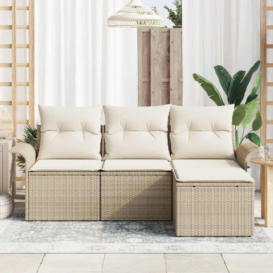 vidaXL Tuin Sofa Set 4 st Beige poly rattan