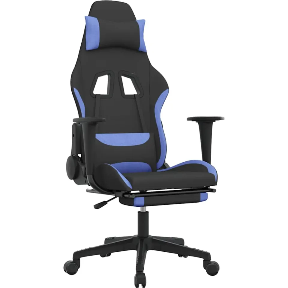 vidaXL Gamestoel met voetensteun stof zwart en blauw, foto 3