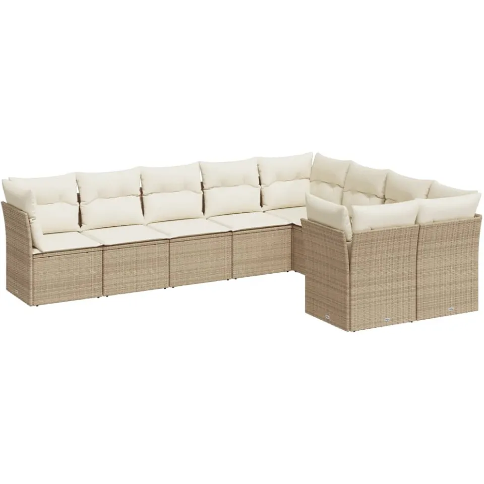 vidaXL 9-delige Loungeset met kussens poly rattan beige, foto 3