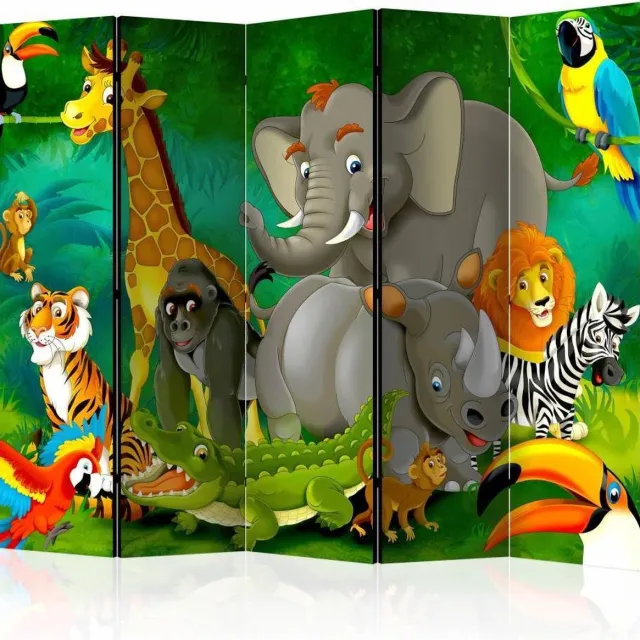 karo-art Vouwscherm - Kleurrijke safari 225x172cm, gemonteerd geleverd, dubbelzijdig geprint (kamerscherm) Multikleur