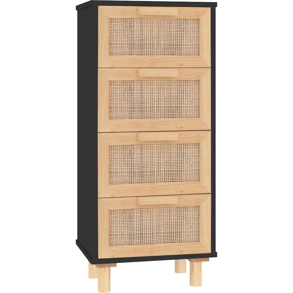 vidaXL Dressoir 40x30x90 cm massief grenen hout en rattan zwart, foto 3