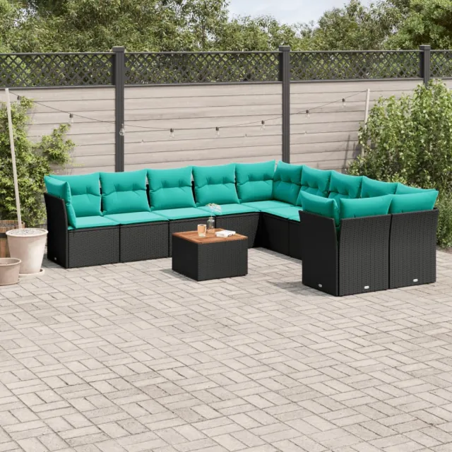 vidaXL 11-delige Loungeset met kussens poly rattan zwart, foto 2