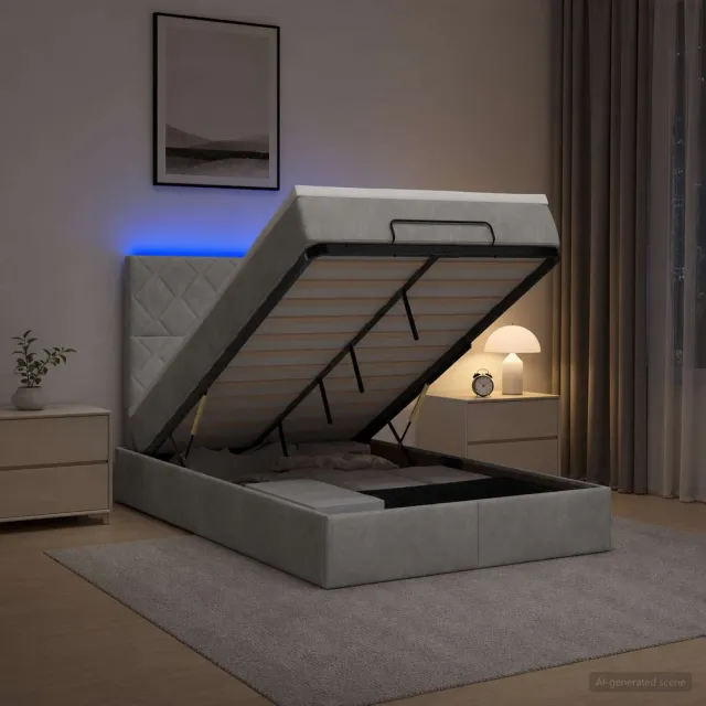 vidaXL Ottoman Bed met Matrassen en LED Lichtgrijs 120 x 190 cm