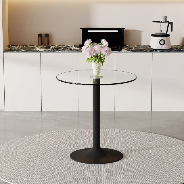 MODFU Bartafel - Rond - Minimalistisch - Voor Bar Of Horeca - Glas En Metaal - Transparant En Zwart - 89 X 92 Cm Zwart + Transparant