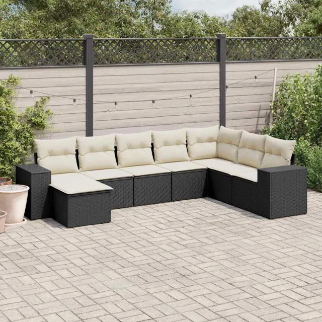 vidaXL 8-delige Loungeset met kussens poly rattan zwart, foto 2