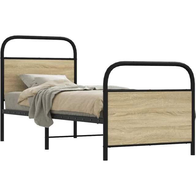 vidaXL Bedframe zonder matras bewerkt hout sonoma eikenkleur 75x190 cm Bruin