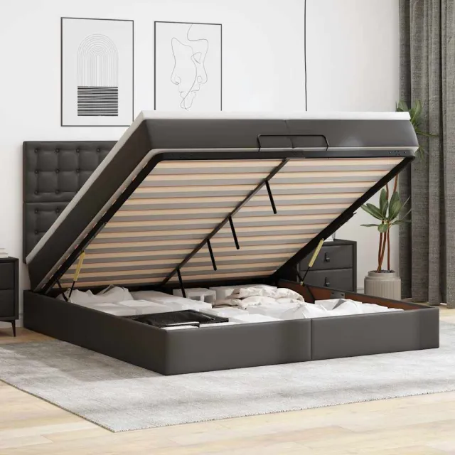 vidaXL Ottoman bed met matrassen en LED's 200x200cm kunstleer zwart