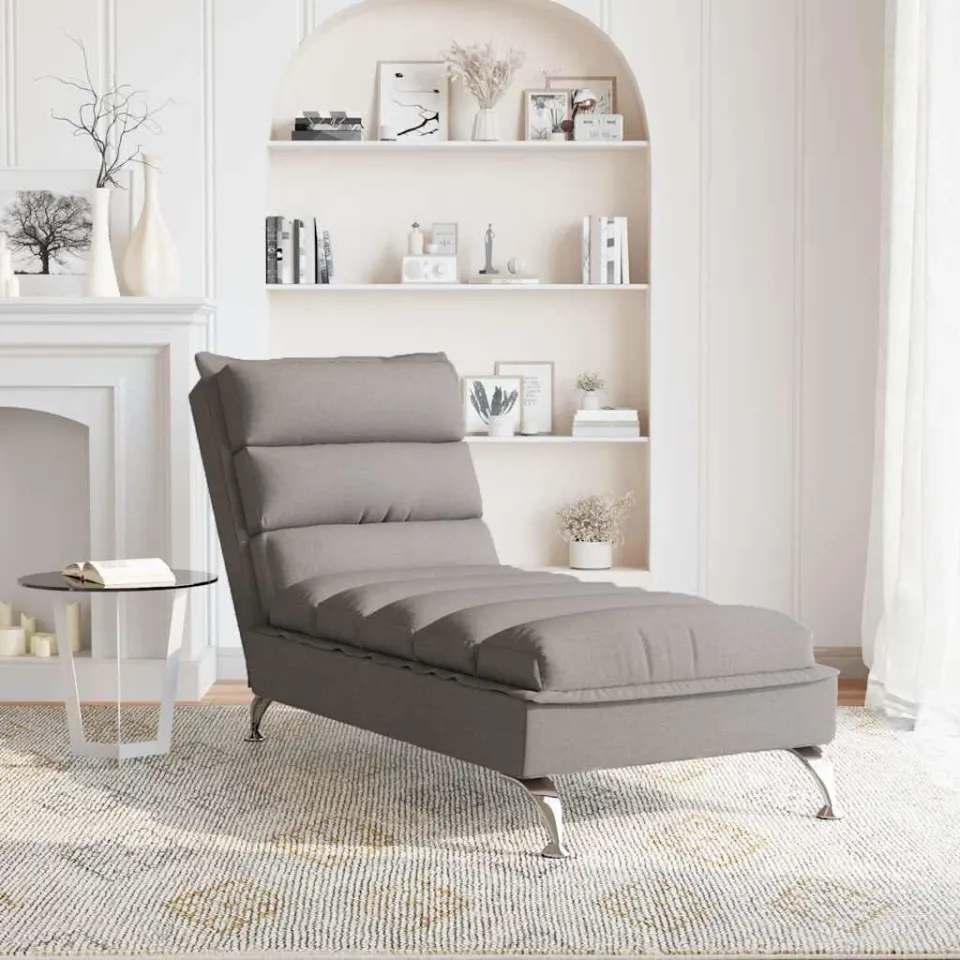 vidaXL Massage chaise longue met kussens stof taupe, foto 3