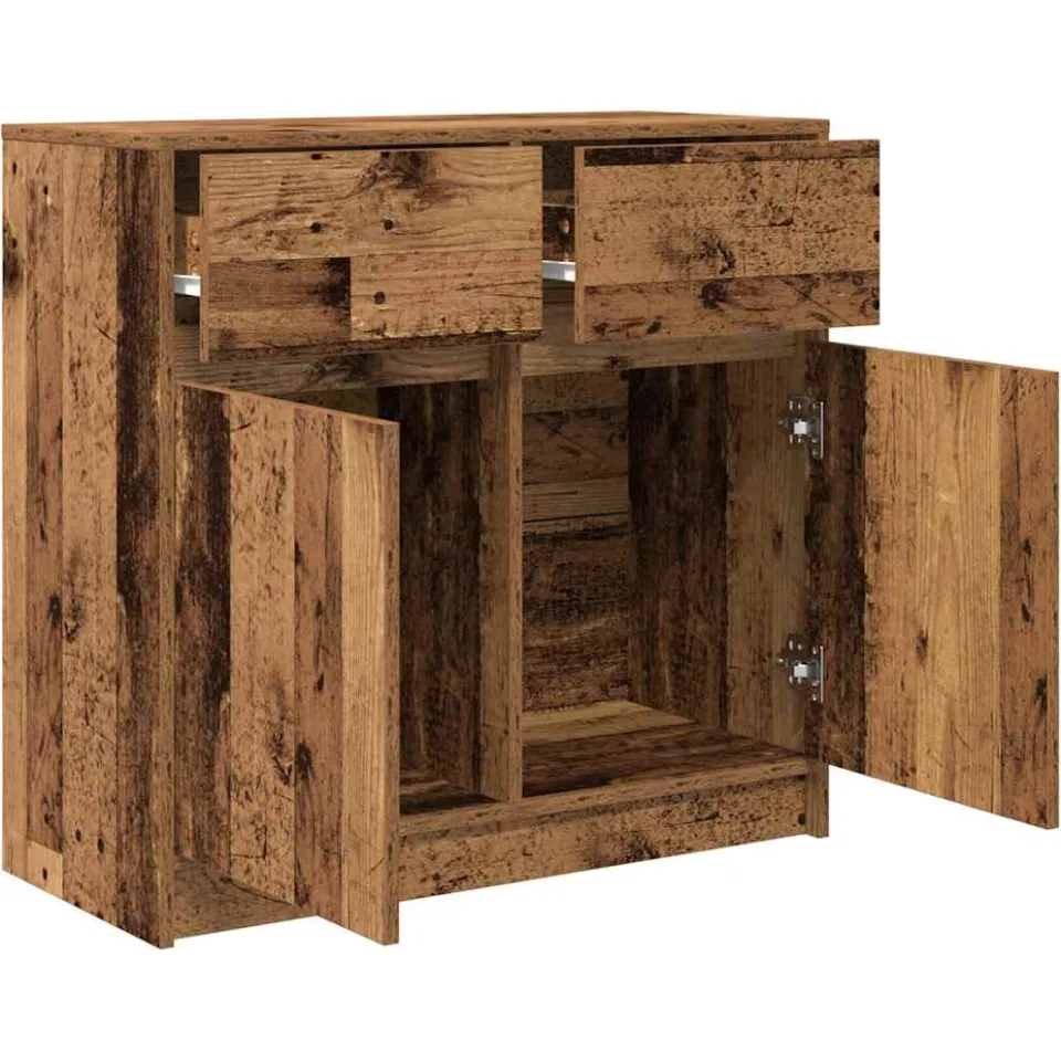 vidaXL Dressoir met lade 80x34x76 cm spaanplaat oud hout bruin, foto 4