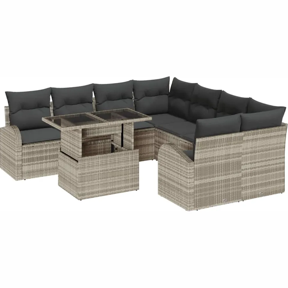 vidaXL Tuin Sofa Set 9 st Lichtgrijs poly rattan