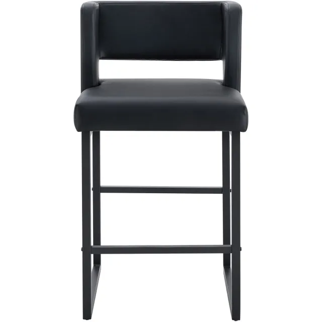 SONNENH Barkrukken set van 2 - Zwart PU-kunstleer - Zwart metalen frame - Rugleuning en voetensteun - Zithoogte 66 cm
