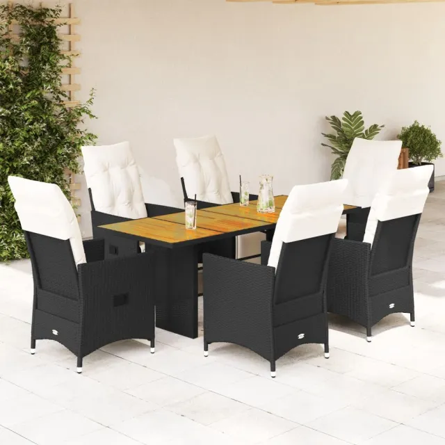 vidaXL 7-delige Tuinset met kussens poly rattan zwart, foto 2