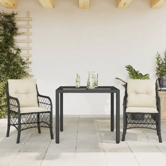 vidaXL 3-delige Bistroset met kussens poly rattan zwart, foto 2