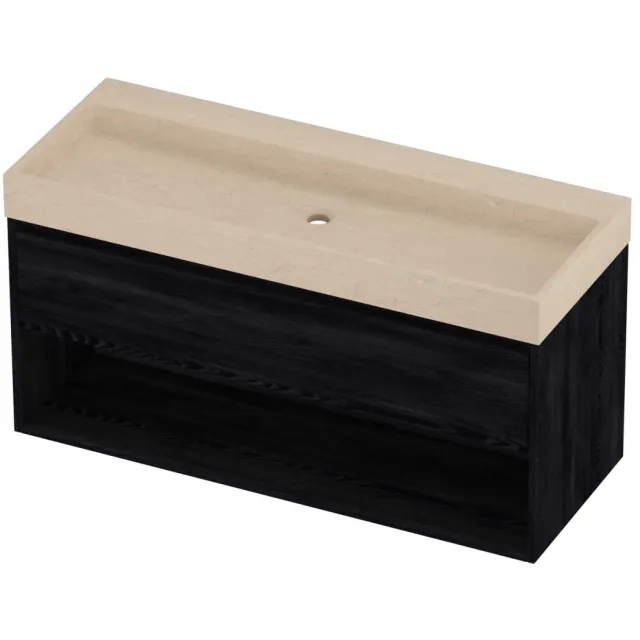 Proline Evoli Badmeubelset Hardsteen Loft Schap 120x46x62 cm Sand Stone Black Oak Eiken