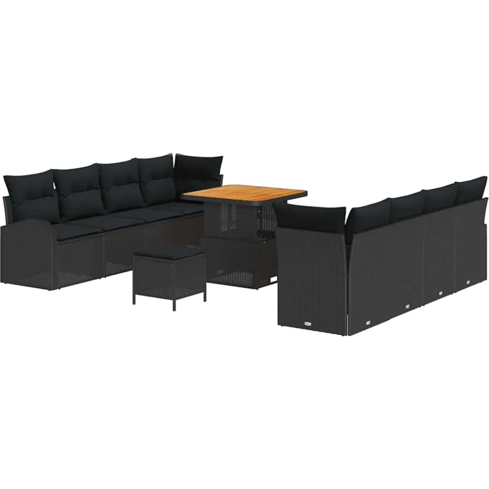 vidaXL Tuinbankenset 11 st Zwart poly rattan