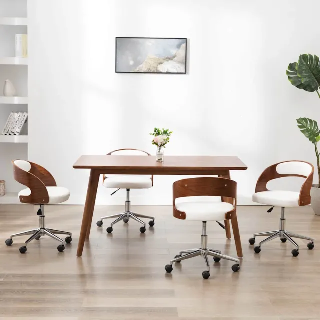 vidaXL Eetkamerstoelen draaibaar 4 st gebogen hout en kunstleer wit, foto 2