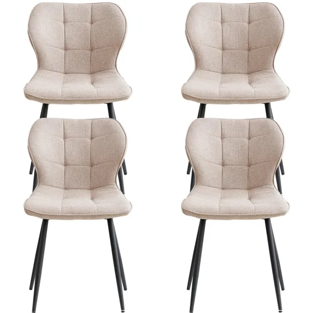 Stervia Eetkamerstoelen Set Van 4 - Linnen Bekleding - Draagvermogen 120 Kg - Verschillende Werkruimtes - Beige - 44 x 41 x 85 cm