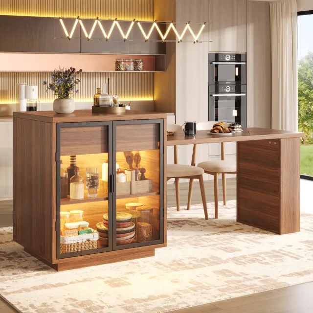 MIVRAY Eettafel - Uitschuifbare Keukentafel Met Opbergruimte - Voor Keuken En Eetkamer - MDF En Metaal - Donkerbruin - 122 Tot 194,5 Cm