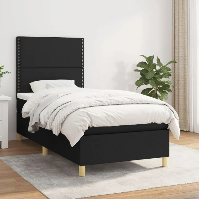 vidaXL Boxspring met matras stof zwart 100x200 cm