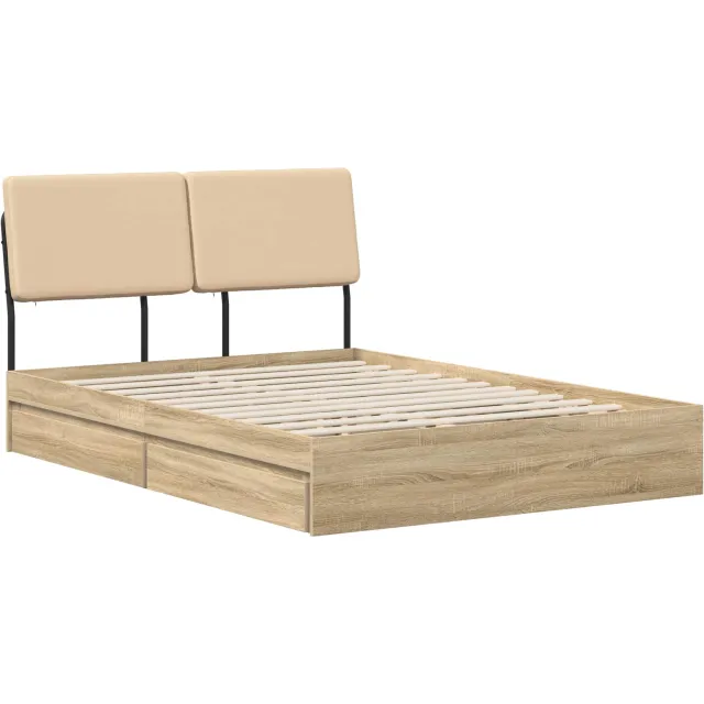 vidaXL Tweepersoonsbed met hoofdbord Sonoma eiken en crème Bruin