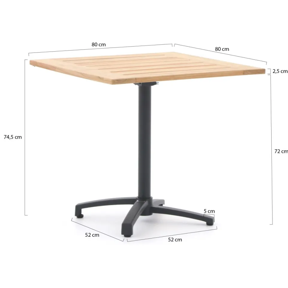 Bellagio tuinmeubelen Bellagio Canzo klaptafel 80x80x75cm bruin, foto 2