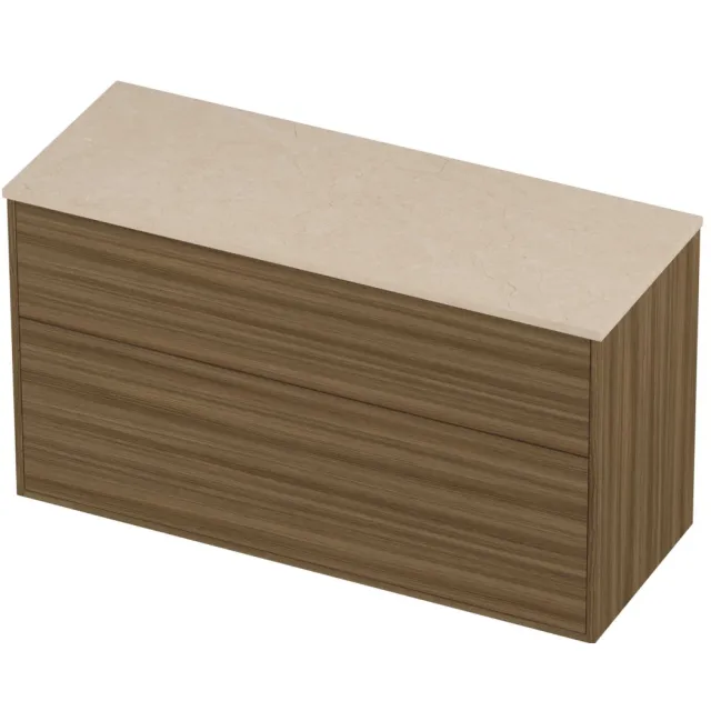 Proline Deck Badmeubelset Hardsteen Voor Grepen 2 Laden 120x46x67 cm Sand Stone Caramel Walnut Houtlook