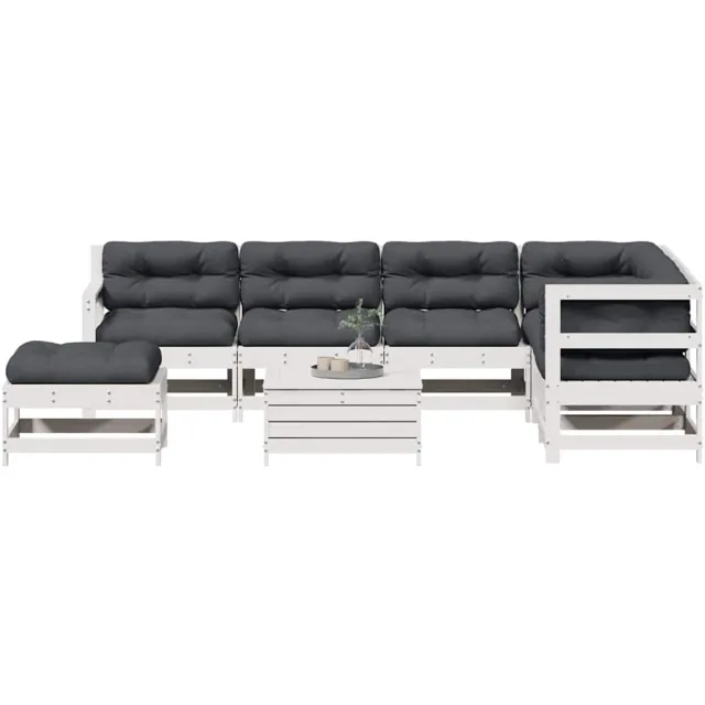 vidaXL 8-delige Loungeset met kussens massief grenenhout wit, foto 2