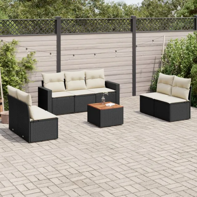 vidaXL 8-delige Loungeset met kussens poly rattan zwart, foto 2