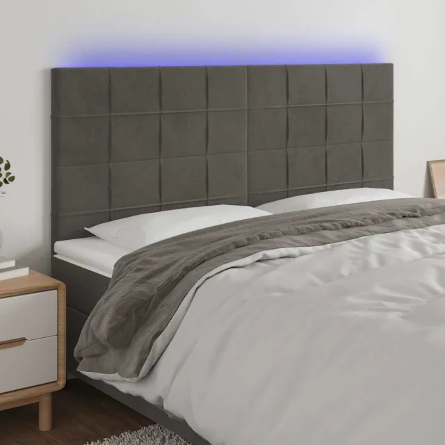 vidaXL Hoofdbord LED 160x5x118/128 cm fluweel donkergrijs grijs
