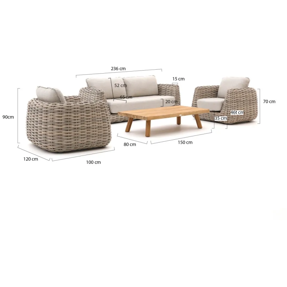 Tierra Outdoor Wakkanda stoel-bank loungeset 4-delig Taupe