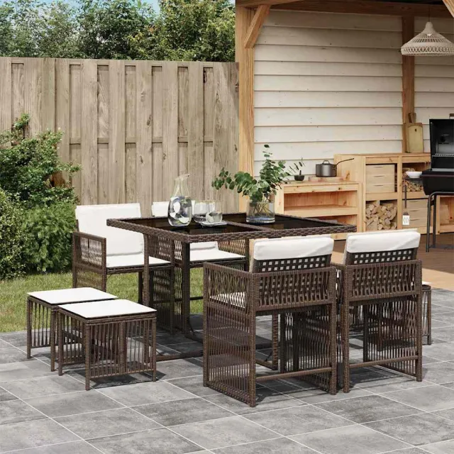 vidaXL 9-delige Tuinset met kussens poly rattan bruin, foto 2