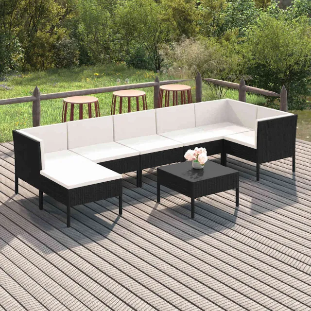 vidaXL 8-delige Loungeset met kussens poly rattan zwart, foto 2